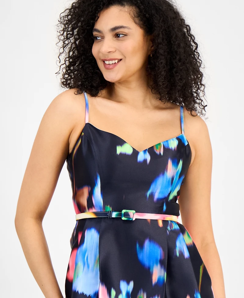 julia jordan Women's Floral-Print Sweetheart Belted Dress