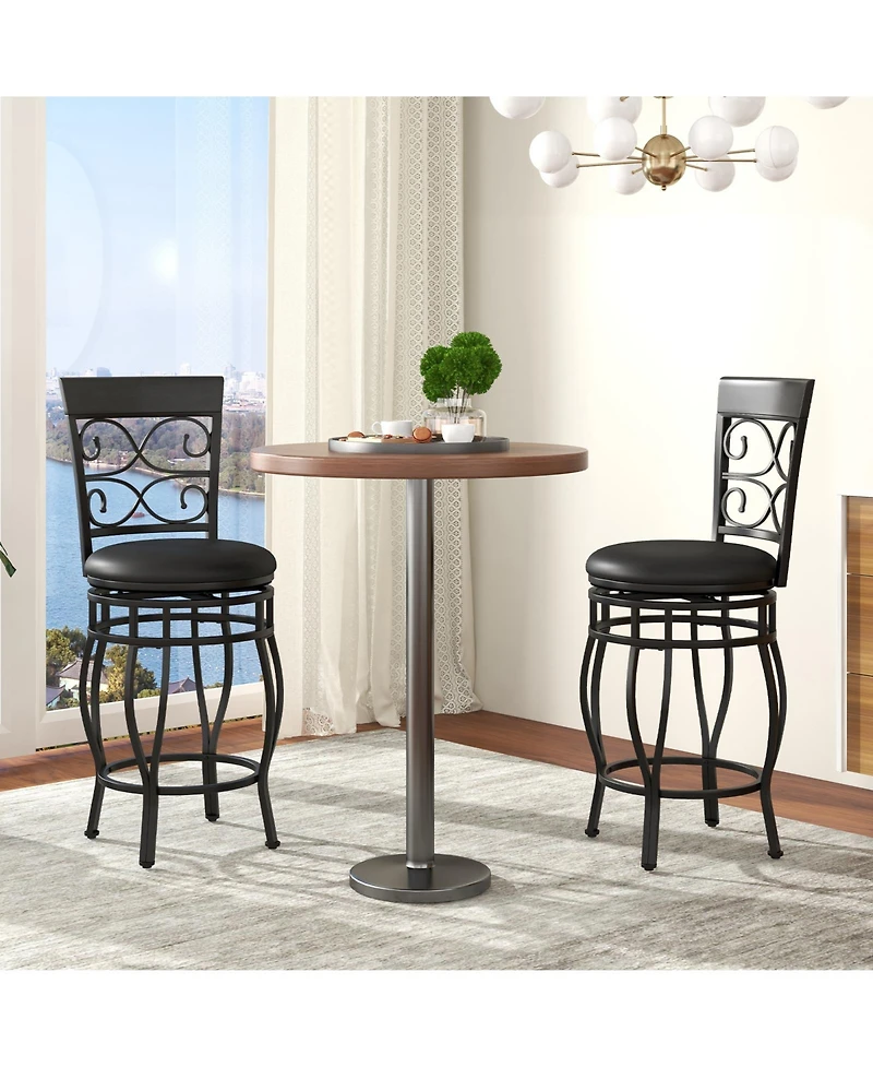 Set of 2 Bar Stools with Backrest and Footrest for Comfortable Kitchen or Home Bar Seating