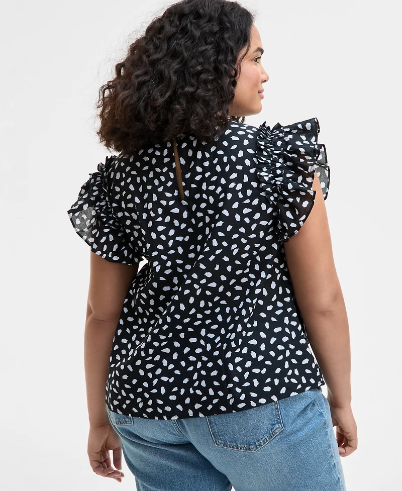 On 34th Trendy Plus Paint Dot Ruffle-Sleeve Top, Exclusively at Macy's
