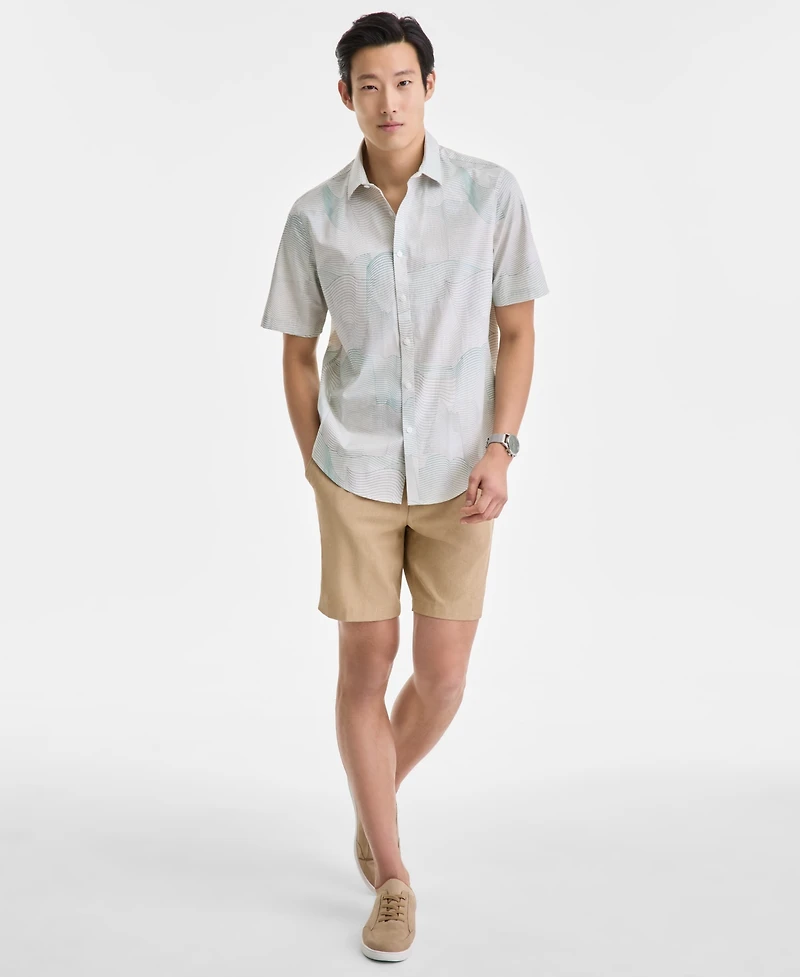 Alfani Men's Frank Wave Motion Short Sleeve Printed Button-Front Shirt, Exclusively at Macy's