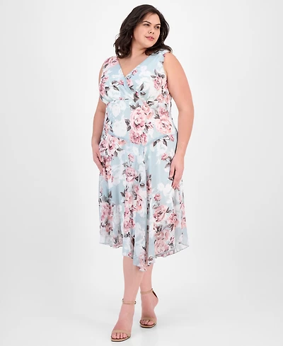 Connected Plus Size Floral-Print Chiffon Midi Dress