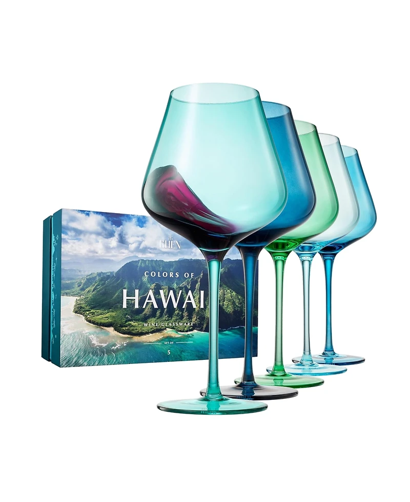 The Wine Savant Colors of Hawaii Beach Wine Glasses, Set of 5