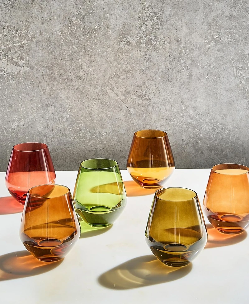 The Wine Savant Shades of Winter Spring Colored Crystal Wine Glasses, Set of 6