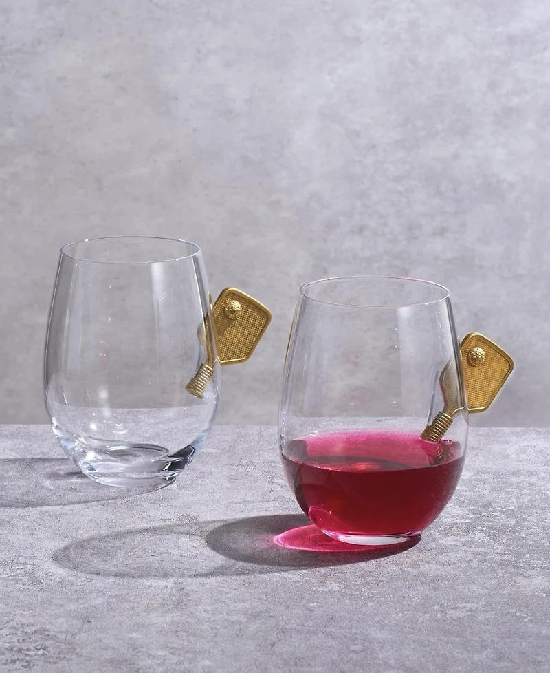 The Wine Savant Crystal Pickleball Stemless Wine Glasses, Set of 2