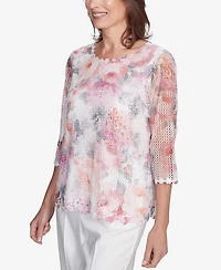 Alfred Dunner Petite Estate of Mind Floral Mesh Watercolor Top