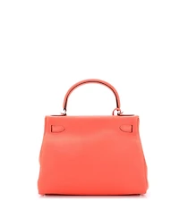Pre-Owned HERMES Kelly 28 Handbag Red Clemence with Palladium Hardware