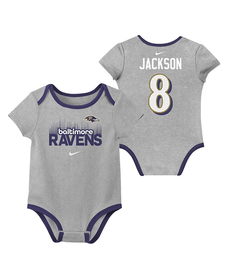 Nike Baby Boys and Girls Lamar Jackson Baltimore Ravens Name Number 3-Pack Bodysuit Set