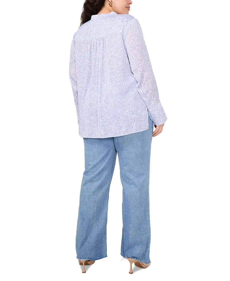 Vince Camuto Plus Split-Neck Long-Sleeve Blouse