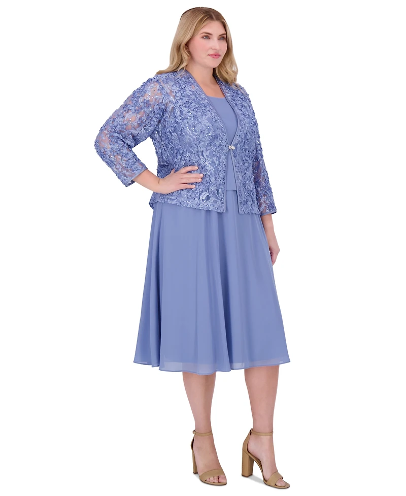 Jessica Howard Plus 2-Pc. Lace Jacket & Dress Set