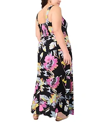 Vince Camuto Plus Size Floral Square-Neck Smocked-Back Sleeveless Maxi Dress