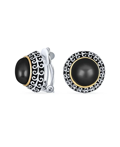 Bling Jewelry Balinese Button Style Clip-On Earrings Simulated Pearl and Natural Stones