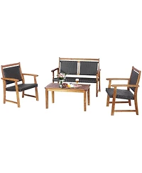 4 Pieces Outdoor Patio Rattan Furniture Sofa Set with Acacia Wood Frame