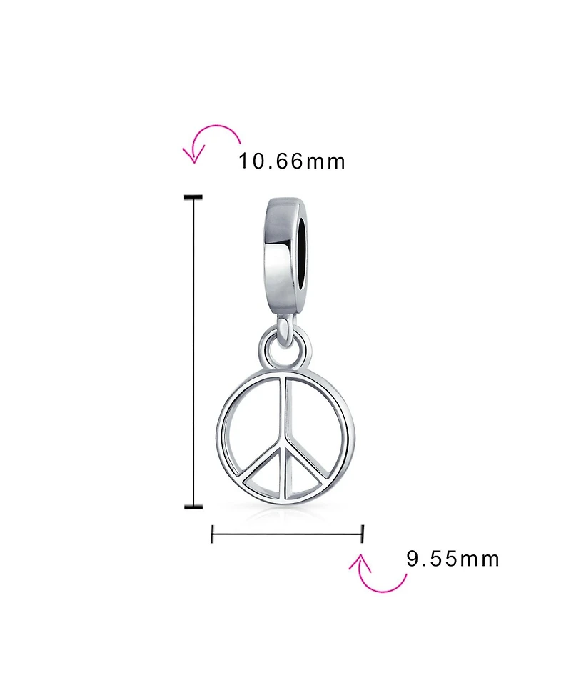 Bling Jewelry Inspirational World Peace Sign Dangle Charm Bead Sterling Silver Bracelets