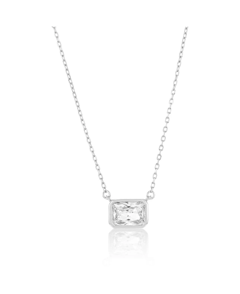 Sterling Silver, Rectangle Bezel-Set Cz Necklace