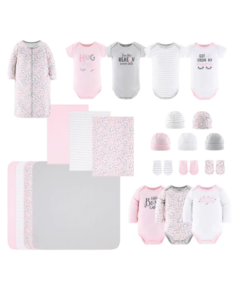 The Peanutshell Newborn Baby Shower Gift Set for Girls, Baby Layette Essentials, Pink, Grey