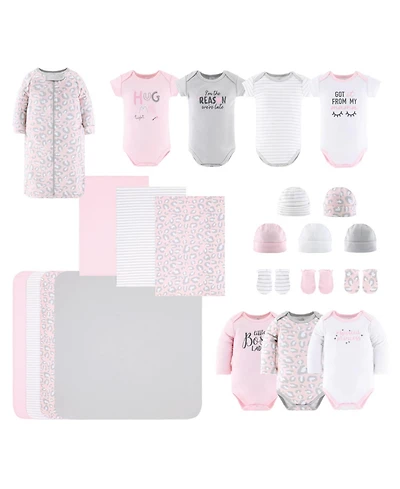 The Peanutshell Newborn Baby Shower Gift Set for Girls, Baby Layette Essentials, Pink, Grey