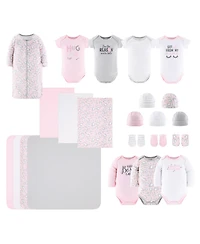 The Peanutshell Newborn Baby Shower Gift Set for Girls, Baby Layette Essentials, Pink, Grey