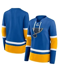 Fanatics Women's Blue St. Louis Blues Prime Time Lace-Up Long Sleeve T-Shirt
