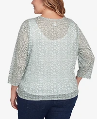 Hearts Of Palm Plus Size Spring Forward Printed Burnout V-Neck Top