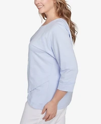 Hearts Of Palm Plus Making Waves Pineapple Printed 3/4 Sleeve Top