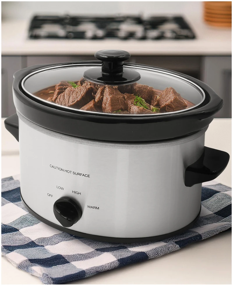 Elite Cuisine 2 Quart Oval Stainless Steel Slow Cooker