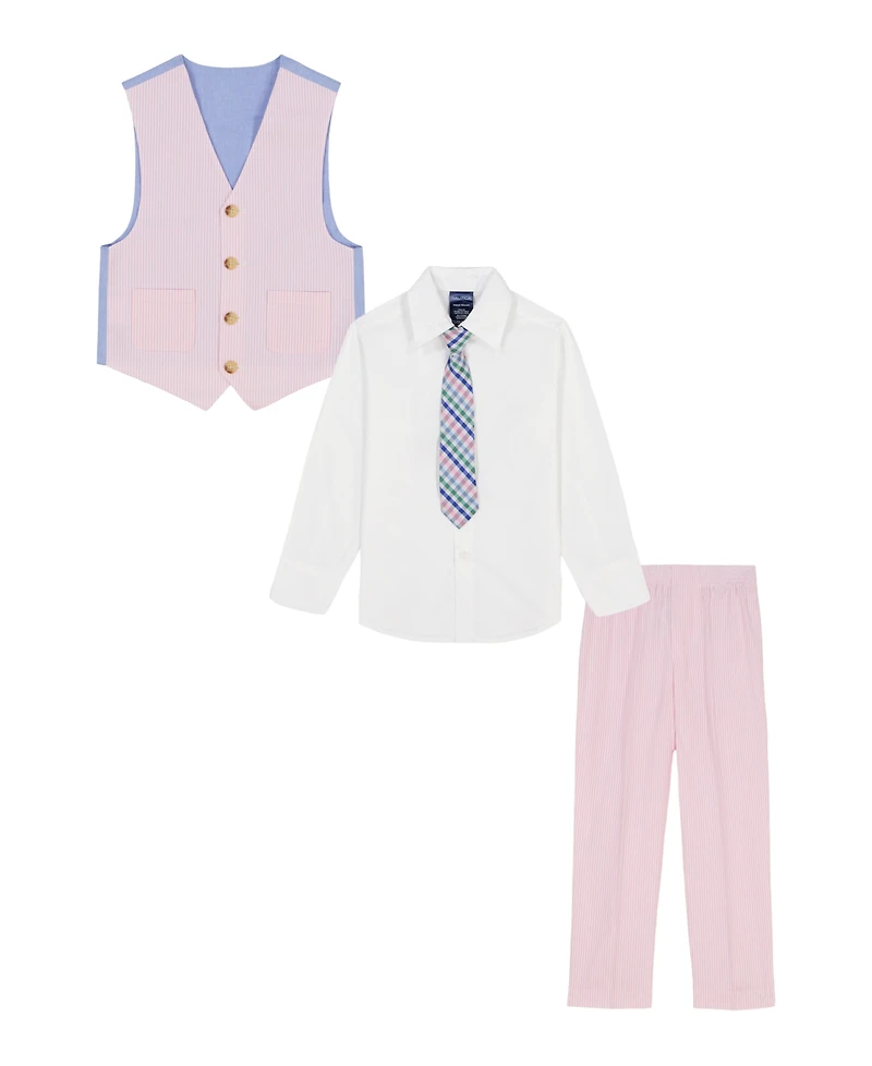 Nautica Toddler and Little Boys 4-Piece Seersucker Vest with Tie Set