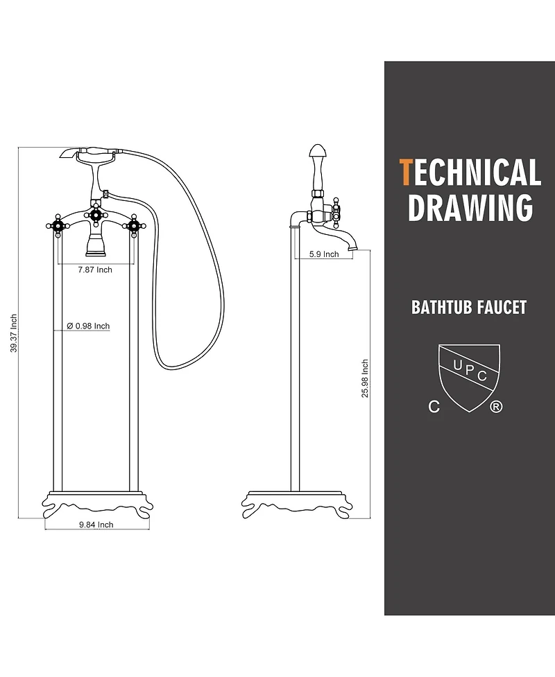 Brushed Nickel Freestanding Faucet Bathtub Floor Mount Tub Filler with Handheld Shower Spray Lever Telephone Shape Bathroom Mixing Tap