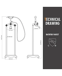 Brushed Nickel Freestanding Faucet Bathtub Floor Mount Tub Filler with Handheld Shower Spray Lever Telephone Shape Bathroom Mixing Tap