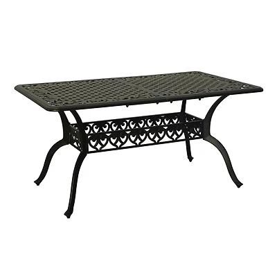 59 Inches Cast Aluminium Outdoor Dining Table Patio Rectangular Dining Table with Umbrella Hole Patio Bistro Table for Backyard Garden Patio, Antique