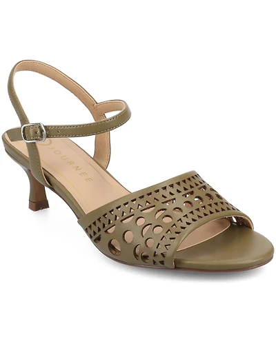 Journee Collection Women's Jessly Perforated Kitten Heel Dress Sandals