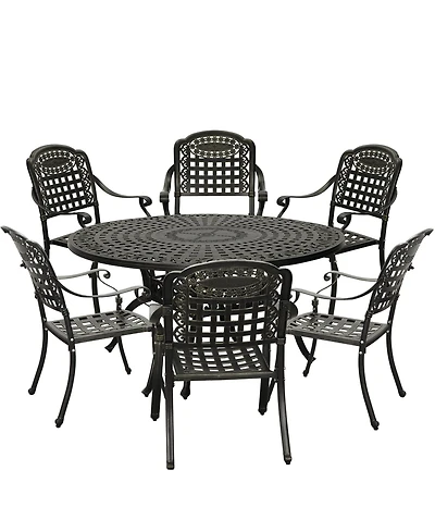 7pcs Patio Dining Set Cast Aluminium Outdoor Dining Set Patio Bistro Set 6 Outdoor Dining Chairs and 59 Inches Round Dining Table