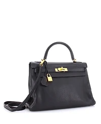 Pre-Owned HERMES Kelly 32 Handbag Black Clemence with Gold Hardware