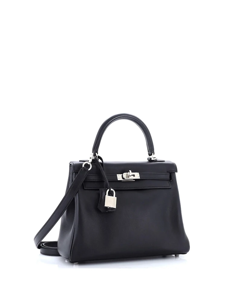 Pre-Owned HERMES Kelly 25 Handbag Black Swift with Palladium Hardware