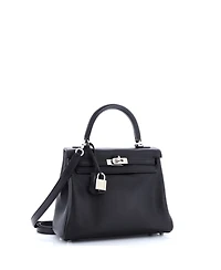 Pre-Owned HERMES Kelly 25 Handbag Black Swift with Palladium Hardware