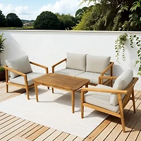 Outsunny 4 Pieces Acacia Wood Patio Furniture Set with Thickened Cushions