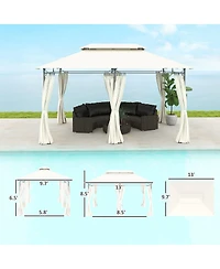 Outsunny 10' x 13' Double Roof Patio Gazebo with Curtains, Dark
