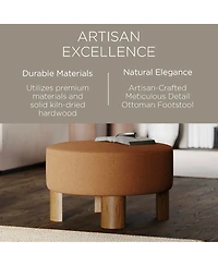 Maven Lane Celia Contemporary Upholstered Ottoman with Refined Brown Wood Finish