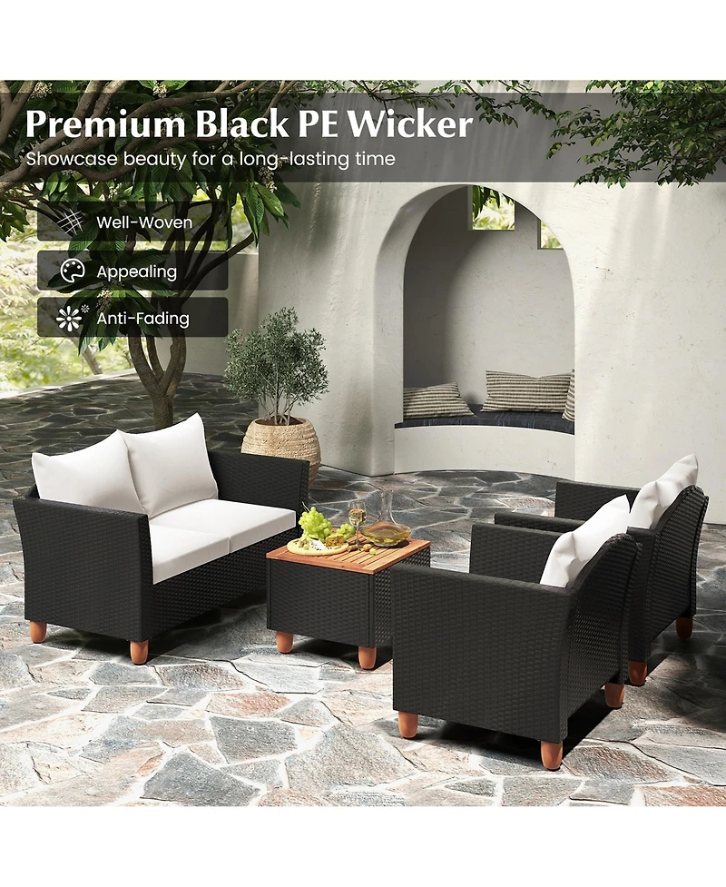 Gymax 4 Piece Outdoor Conversation Set Patio Cushioned Chairs w/ Storage Coffee Table