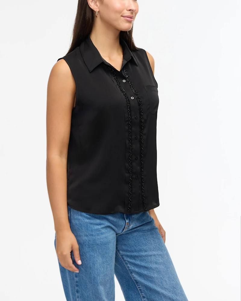Ellen Tracy Women's Sleeveless Shirt with Bead Detail