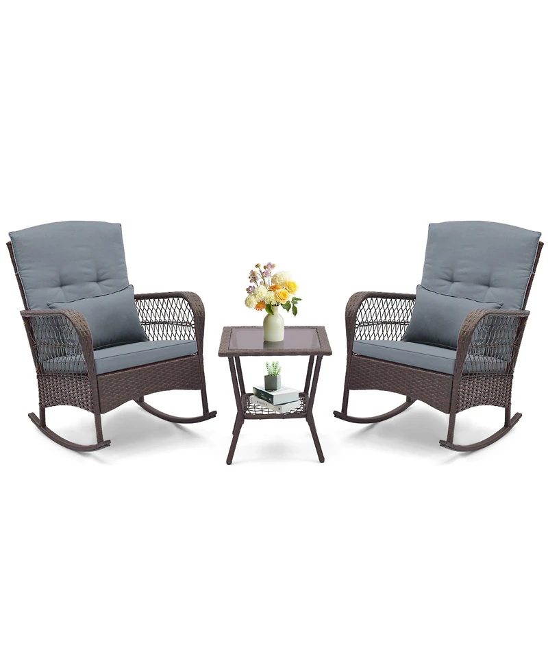 3 Pieces Rocking Bistro Set with 2-Tier Coffee Table