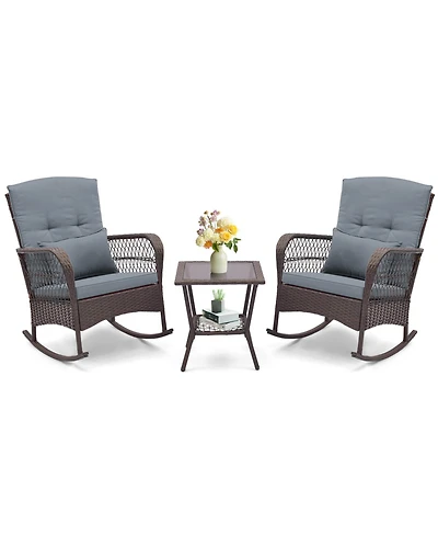 3 Pieces Rocking Bistro Set with 2-Tier Coffee Table