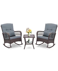 3 Pieces Rocking Bistro Set with 2-Tier Coffee Table