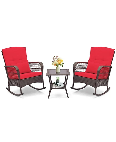 3 Pieces Rocking Bistro Set with 2-Tier Coffee Table