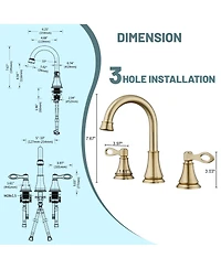 2-Handle Bathroom Sink Faucet with Drain Assembly and Supply Hose Lavatory Mixer Double Handle Tap Deck Mounted, Brushed Gold
