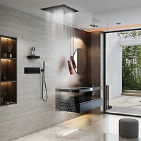 24 Inches Luxury 5-Function Thermostatic Shower System with Handheld Shower Rain Showerhead with Neck/Back Massage Spout Spout Shampoo Shelf
