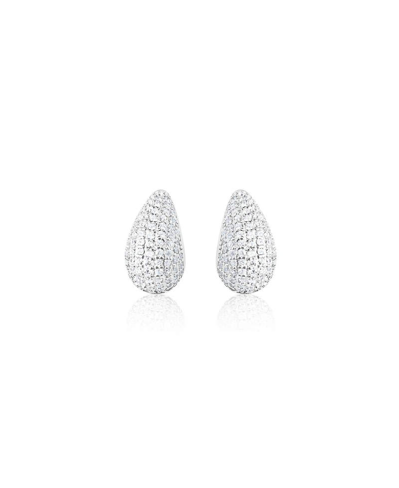 Etoielle White Gold Tone Pave Cubic Zirconia Pear Shape Water Drop Stud Hoops