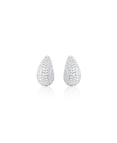 Etoielle White Gold Tone Pave Cubic Zirconia Pear Shape Water Drop Stud Hoops