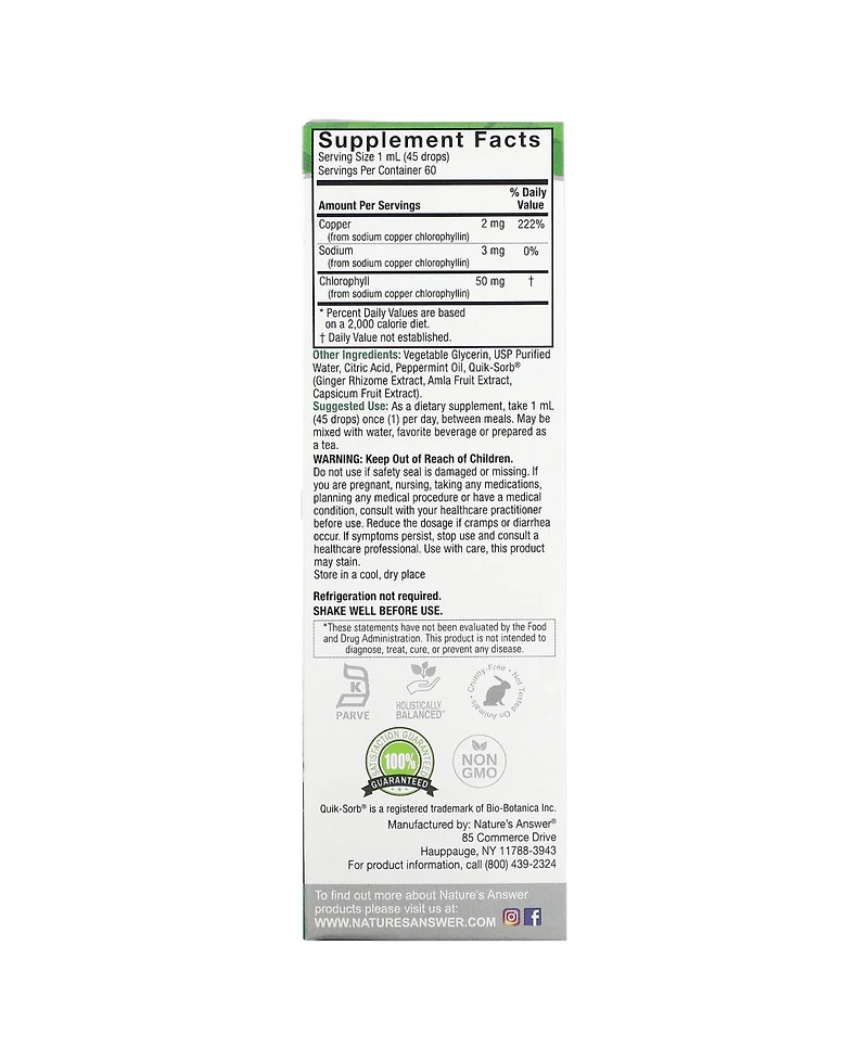 Nature's Answer Alcohol-Free Chlorophyll 50mg 2oz Liquid | Internal Deodorant | Skin and Hair