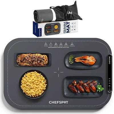 Chefspot Foldable Food Warming Mat, Electric Buffet Warmer Tray with Carry Bag, Gray