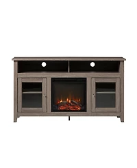 Tv Stand with Electric Fireplace Classic Glass-Door Fireplace Tall Tv Stand for TVs up to 65 Inches, Barnwood